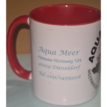 Zweifarbige Keramiktasse " Mit Aquaristik Druck Werbetasse AQUA MEER "